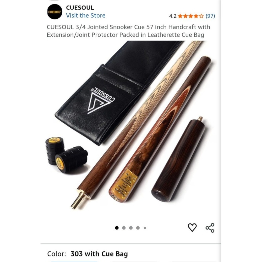 CUESOUL 57in 3/4 Jointed Snooker Cue 18oz Ash Wood with Case and Extension